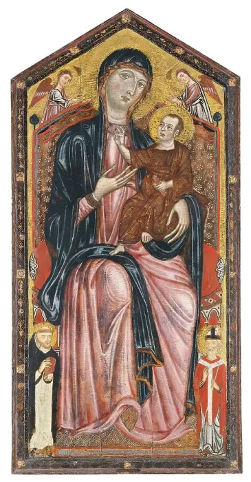 Framed Print : The Virgin and Child enthroned with Saints Dominic and Martin, and two angels, 1290. Creator: Master of the Magdalen Framed Print : The Virgin and Child enthroned with Saints Dominic and Martin, and two angels, 1290. Creator: Master of the Magdalen