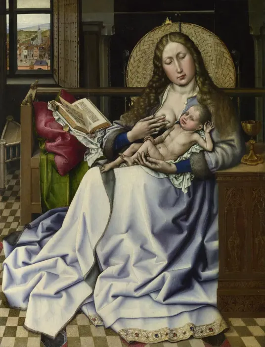 Framed Print : The Virgin and Child before a Firescreen, c. 1440. Artist: Campin, Robert, (School) Framed Print : The Virgin and Child before a Firescreen, c. 1440. Artist: Campin, Robert, (School)
