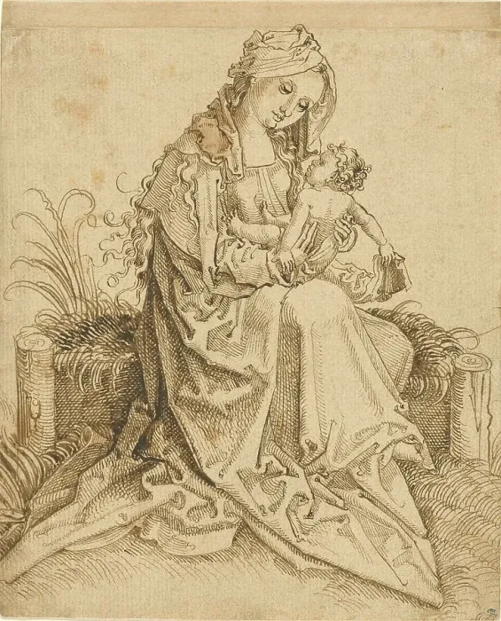 Framed Print : The Virgin and Child on a Grassy Bench, about 1500. Creator: Unknown Framed Print : The Virgin and Child on a Grassy Bench, about 1500. Creator: Unknown