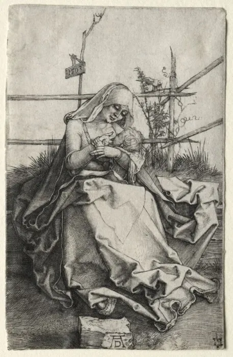 Framed Print : The Virgin and Child on a Grassy Bench, 1503. Creator: Albrecht Dürer (German, 1471-1528)