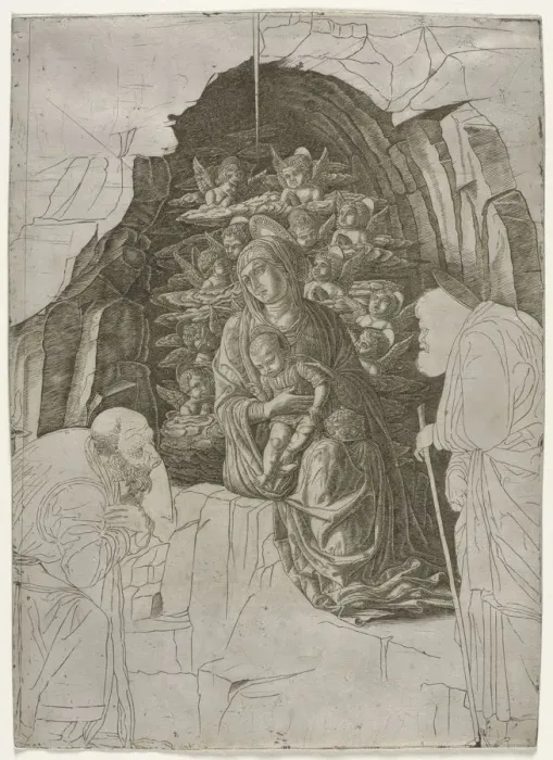 Framed Print : Virgin and Child in the Grotto, c. 1500. Creator: the so-called Premier Engraver (Italian) Framed Print : Virgin and Child in the Grotto, c. 1500. Creator: the so-called Premier Engraver (Italian)