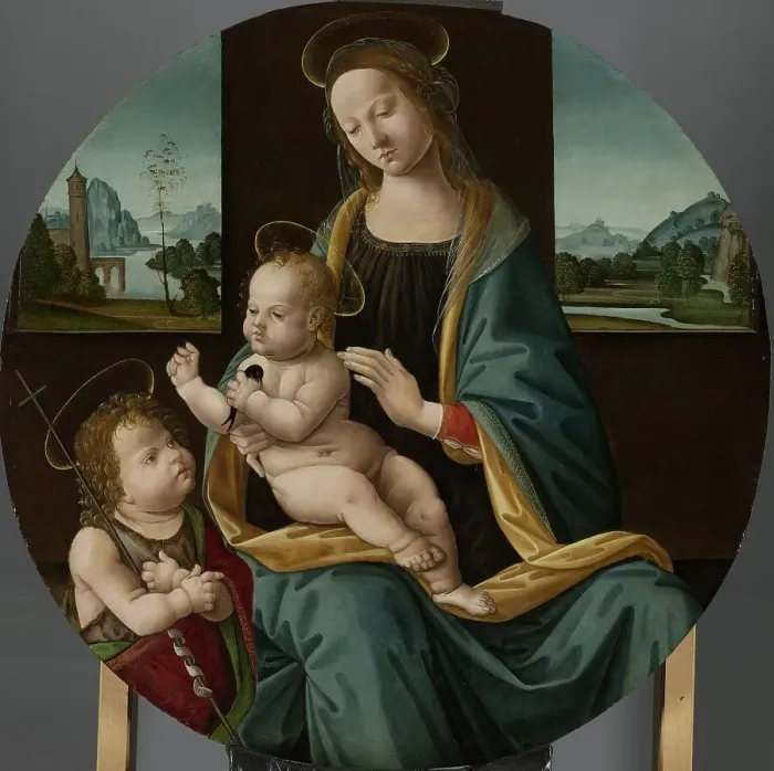 Framed Print : Virgin and Child with the Infant Saint John the Baptist, c.1490-c.1515. Creator: Meester van de Conversazione di Santo Spirito Framed Print : Virgin and Child with the Infant Saint John the Baptist, c.1490-c.1515. Creator: Meester van de Conversazione di Santo Spirito
