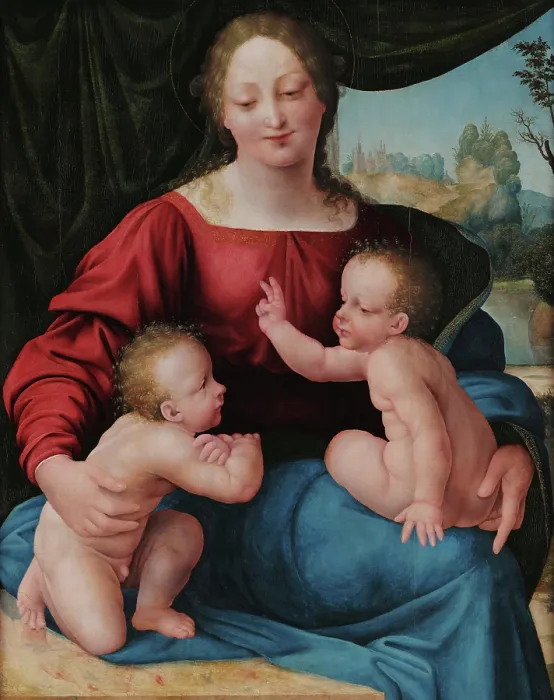 Framed Print : Virgin and child with John the Baptist as a Boy. Creator: Cesare da Sesto (1477-1523) Framed Print : Virgin and child with John the Baptist as a Boy. Creator: Cesare da Sesto (1477-1523)