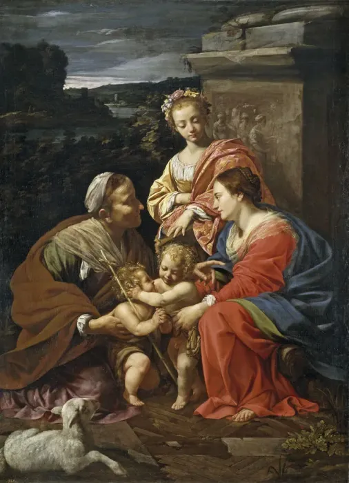 Framed Print : Virgin and child with John the Baptist as a Boy, Saint Elizabeth and Saint Catherine, 1625-1626. Artist: Vouet, Simon (1590-1649) Framed Print : Virgin and child with John the Baptist as a Boy, Saint Elizabeth and Saint Catherine, 1625-1626. Artist: Vouet, Simon (1590-1649)