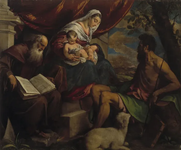 Framed Print : Virgin and Child with John the Baptist and Saint Anthony the Abbot, 1560s. Creator: Bassano Framed Print : Virgin and Child with John the Baptist and Saint Anthony the Abbot, 1560s. Creator: Bassano