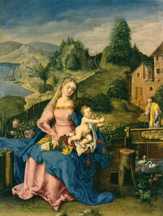 Framed Print : Virgin and Child in a Landscape, c1600. Creator: Unknown Framed Print : Virgin and Child in a Landscape, c1600. Creator: Unknown