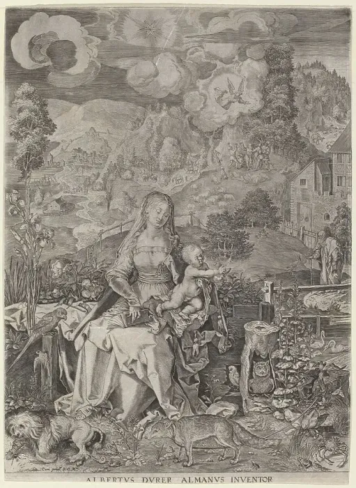Framed Print : Virgin and Child in a Landscape. Creators: Aegidius Sadeler II, Albrecht Durer Framed Print : Virgin and Child in a Landscape. Creators: Aegidius Sadeler II, Albrecht Durer