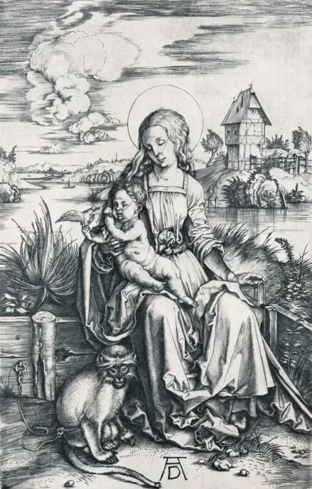 Framed Print : Virgin and Child with a Monkey, 1506 (1906). Artist: Albrecht Durer Framed Print : Virgin and Child with a Monkey, 1506 (1906). Artist: Albrecht Durer
