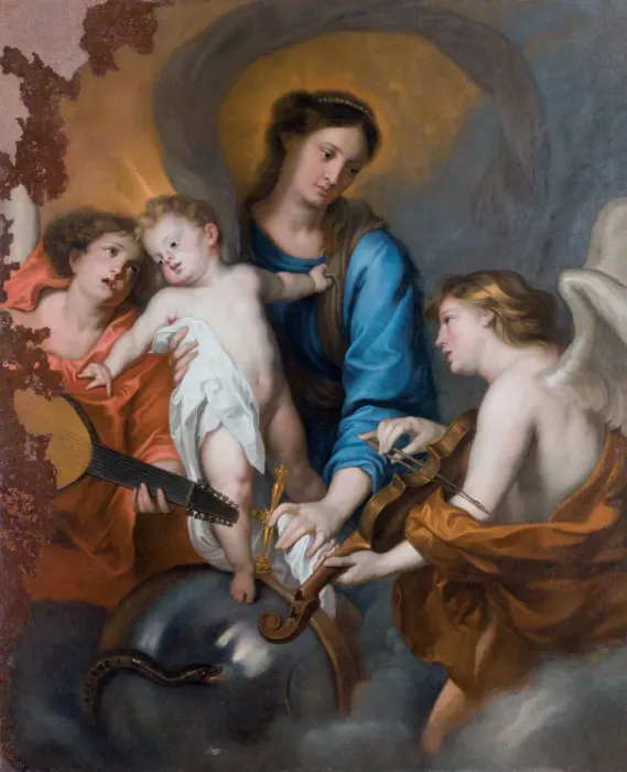 Framed Print : The Virgin and Child with Two Musician Angels Framed Print : The Virgin and Child with Two Musician Angels