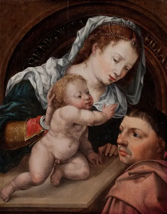 Framed Print : Virgin and Child with a Patron, 1462-1561. Creator: Jan Gossaert Framed Print : Virgin and Child with a Patron, 1462-1561. Creator: Jan Gossaert