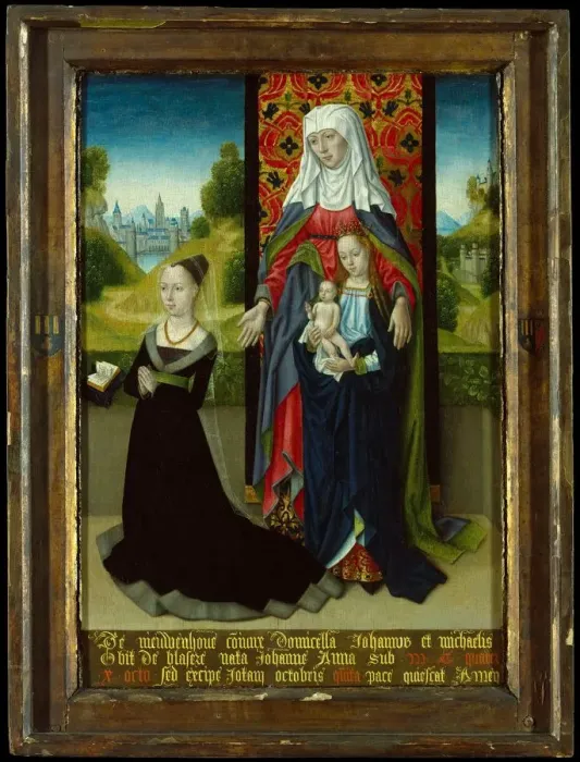 Framed Print : Virgin and Child with Saint Anne Presenting Anna van Nieuwenhove, 1479-82. Creator Framed Print : Virgin and Child with Saint Anne Presenting Anna van Nieuwenhove, 1479-82. Creator