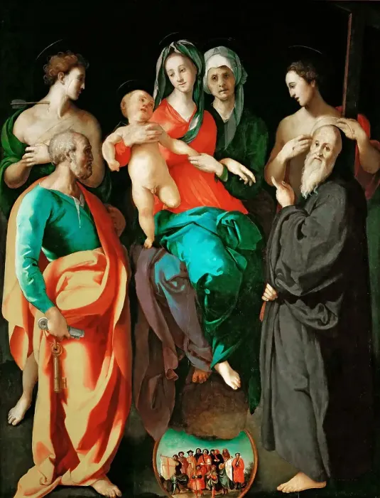 Framed Print : Virgin and Child with Saint Anne and Four Saints, ca 1525-1528. Creator: Pontormo (1494-1557) Framed Print : Virgin and Child with Saint Anne and Four Saints, ca 1525-1528. Creator: Pontormo (1494-1557)