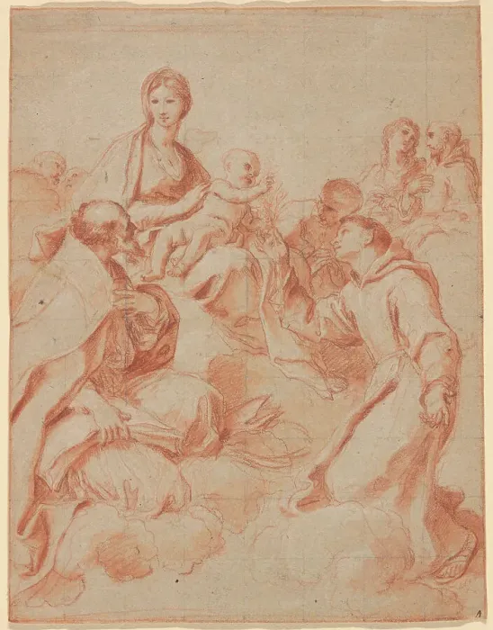 Framed Print : The Virgin and Child with Saint Anthony of Padua Handing a Lily to the Child, n.d. Creator: Andrea Sacchi Framed Print : The Virgin and Child with Saint Anthony of Padua Handing a Lily to the Child, n.d. Creator: Andrea Sacchi