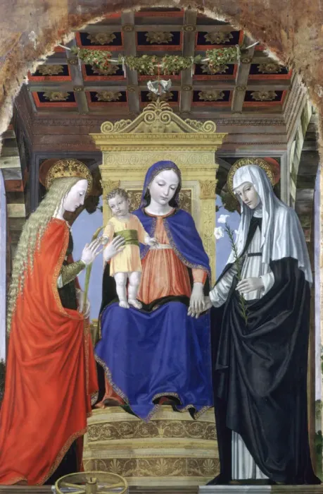 Framed Print : The Virgin and Child with Saint Catherine of Alexandria and Saint Catherine of Siena, c1490. Artist: Ambrogio Bergognone Framed Print : The Virgin and Child with Saint Catherine of Alexandria and Saint Catherine of Siena, c1490. Artist: Ambrogio Bergognone