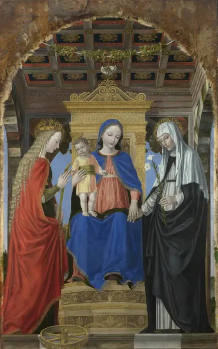 Framed Print : The Virgin and Child with Saint Catherine of Alexandria and Saint Catherine of Siena, c. 1490. Artist: Bergognone, Ambrogio (1453-1523) Framed Print : The Virgin and Child with Saint Catherine of Alexandria and Saint Catherine of Siena, c. 1490. Artist: Bergognone, Ambrogio (1453-1523)