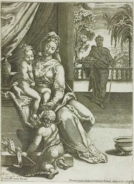 Framed Print : Virgin and Child with Saint John, 1575. Creator: Diana Mantuana Framed Print : Virgin and Child with Saint John, 1575. Creator: Diana Mantuana