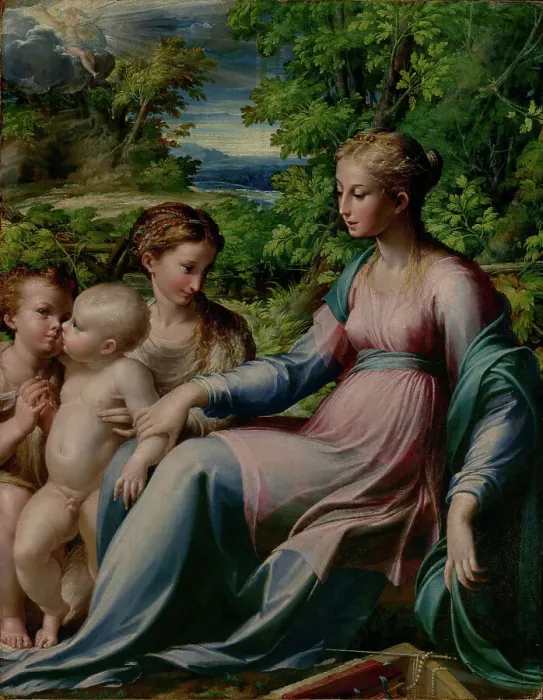Framed Print : Virgin and Child with Saint John the Baptist and Mary Magdalene, about 1535-1540. Creator: Parmigianino Framed Print : Virgin and Child with Saint John the Baptist and Mary Magdalene, about 1535-1540. Creator: Parmigianino