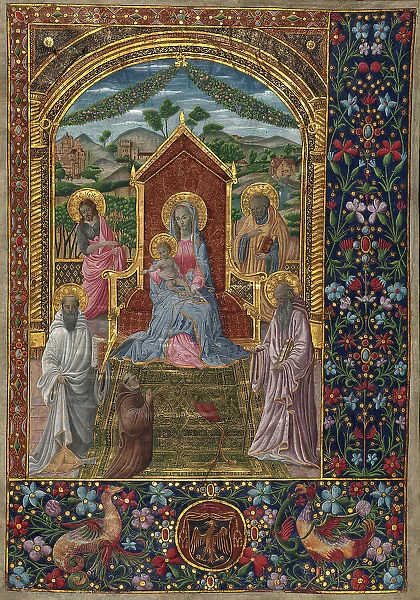 Virgin and Child with saints, 20th-century painting on 14th-century antiphonary. Creator: Venetian Forger