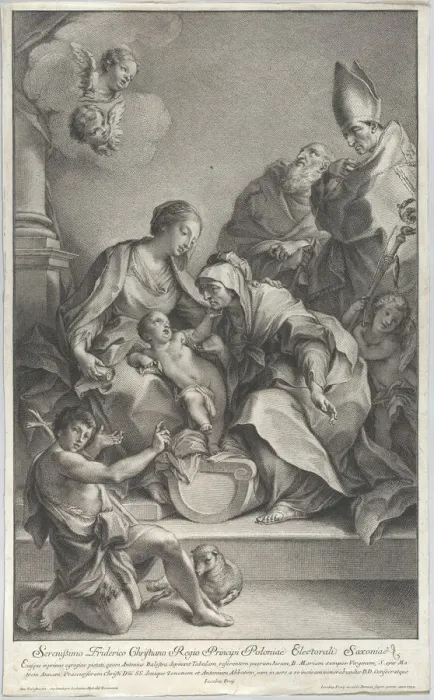 Framed Print : The Virgin and Child with Saints Anne, John the Baptist, Zeno, and Anthony, 1739. Creator: Johann Jakob Frey the Elder Framed Print : The Virgin and Child with Saints Anne, John the Baptist, Zeno, and Anthony, 1739. Creator: Johann Jakob Frey the Elder