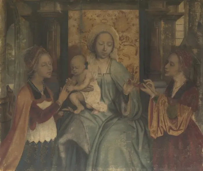 Framed Print : The Virgin and Child with Saints Barbara and Catherine, c. 1518-1525. Artist: Massys, Quentin (1466?1530) Framed Print : The Virgin and Child with Saints Barbara and Catherine, c. 1518-1525. Artist: Massys, Quentin (1466?1530)