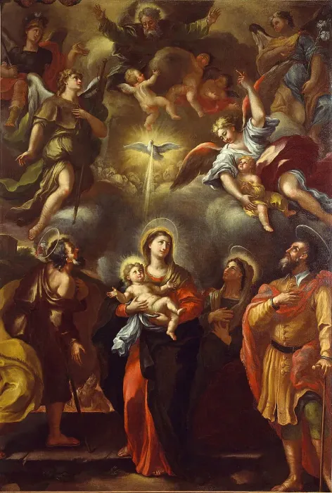 Framed Print : Virgin and child with Saints, c. 1710. Creator: Del Pò, Giacomo (1654-1726) Framed Print : Virgin and child with Saints, c. 1710. Creator: Del Pò, Giacomo (1654-1726)