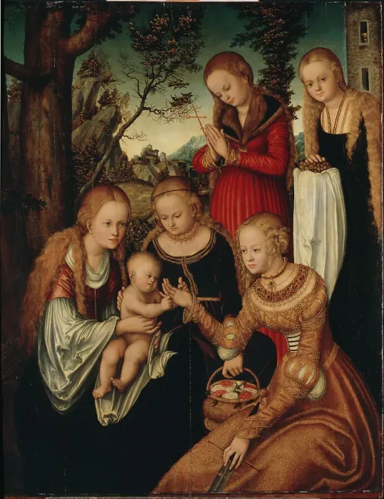 Framed Print : The Virgin and Child with Saints Catherine, Dorothy, Margaret and Barbara (so-called Marriage of St Framed Print : The Virgin and Child with Saints Catherine, Dorothy, Margaret and Barbara (so-called Marriage of St