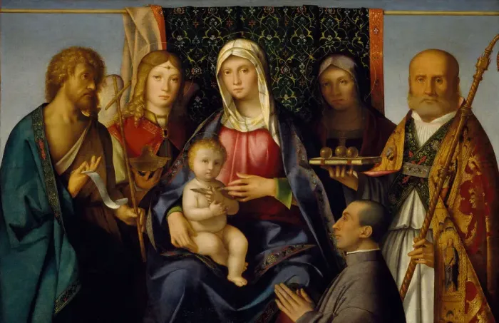 Framed Print : Virgin and Child with Saints and a Donor, 1505-1515. Creator: Boccaccio Boccaccino Framed Print : Virgin and Child with Saints and a Donor, 1505-1515. Creator: Boccaccio Boccaccino