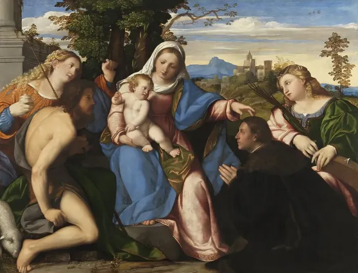 Framed Print : The Virgin and Child with Saints and a Donor, 1518. Creator: Jacopo Palma il Vecchio Framed Print : The Virgin and Child with Saints and a Donor, 1518. Creator: Jacopo Palma il Vecchio
