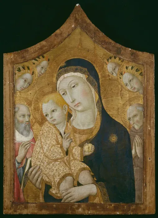 Framed Print : Virgin and Child with Saints Jerome, Bernardino of Siena, and Angels, 1450 / 60 Framed Print : Virgin and Child with Saints Jerome, Bernardino of Siena, and Angels, 1450 / 60