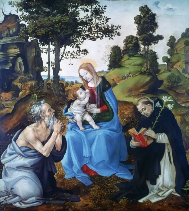 Framed Print : The Virgin and Child with Saints Jerome and Dominic, c1485. Artist: Filippino Lippi Framed Print : The Virgin and Child with Saints Jerome and Dominic, c1485. Artist: Filippino Lippi
