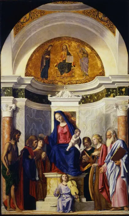 Framed Print : Virgin and Child with Saints John the Baptist, Cosmas and Damian, Catherine and Paul, ca 1506-1507. Artist: Cima da Conegliano, Giovanni Battista (ca. 1459-1517) Framed Print : Virgin and Child with Saints John the Baptist, Cosmas and Damian, Catherine and Paul, ca 1506-1507. Artist: Cima da Conegliano, Giovanni Battista (ca. 1459-1517)