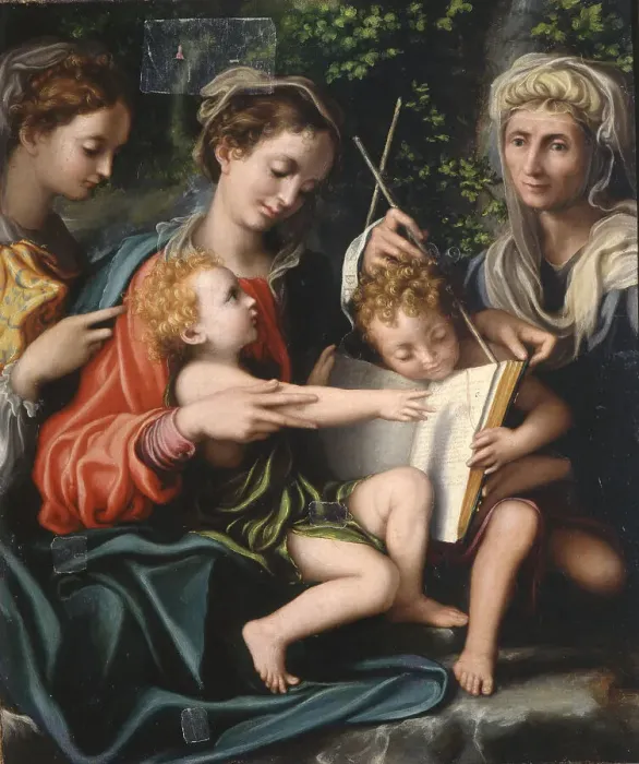 Framed Print : Virgin and Child with Saints John the Baptist, Mary Magdalen and Elizabeth, ca 1529. Artist: Gandini del Grano, Giorgio (c. 1500-1538) Framed Print : Virgin and Child with Saints John the Baptist, Mary Magdalen and Elizabeth, ca 1529. Artist: Gandini del Grano, Giorgio (c. 1500-1538)