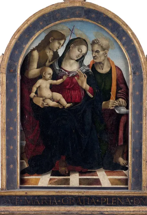 Framed Print : The Virgin and Child with Saints John the Baptist and John the Evangelist, c. 1490