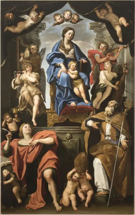 Framed Print : Virgin and Child with Saints Petronius and John the Evangelist, 1625-1629 Framed Print : Virgin and Child with Saints Petronius and John the Evangelist, 1625-1629