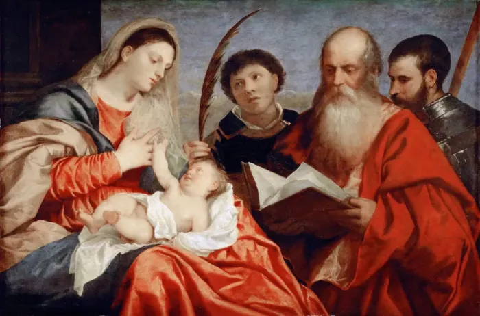 Framed Print : The Virgin and Child with Saints Stephen, Jerome and Maurice Framed Print : The Virgin and Child with Saints Stephen, Jerome and Maurice