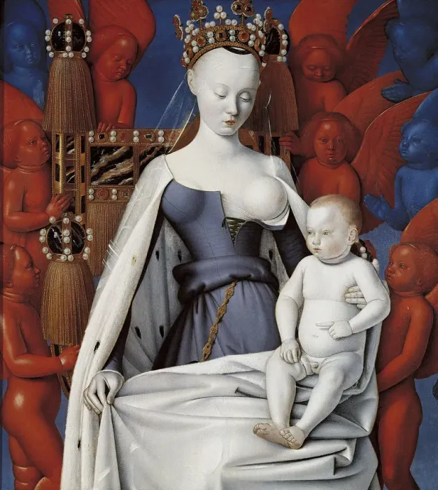 Framed Print : Virgin and Child Surrounded by Angels. Right wing of Melun diptych, c. 1450. Artist: Fouquet, Jean (1420?1481) Framed Print : Virgin and Child Surrounded by Angels. Right wing of Melun diptych, c. 1450. Artist: Fouquet, Jean (1420?1481)