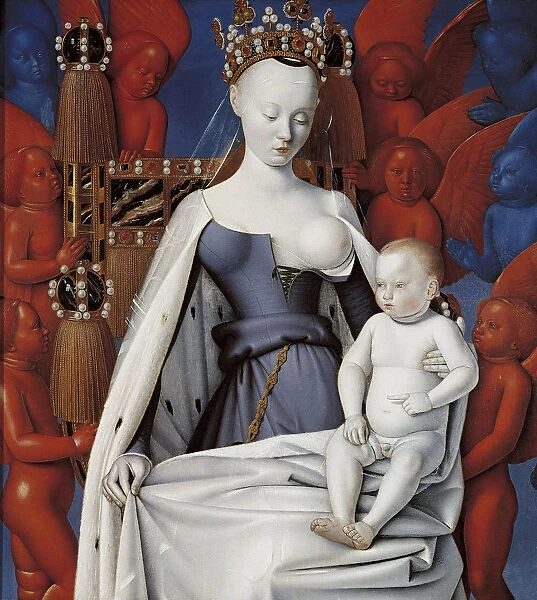 Virgin and Child Surrounded by Angels. Right wing of Melun diptych, c. 1450. Artist: Fouquet, Jean (1420?1481)