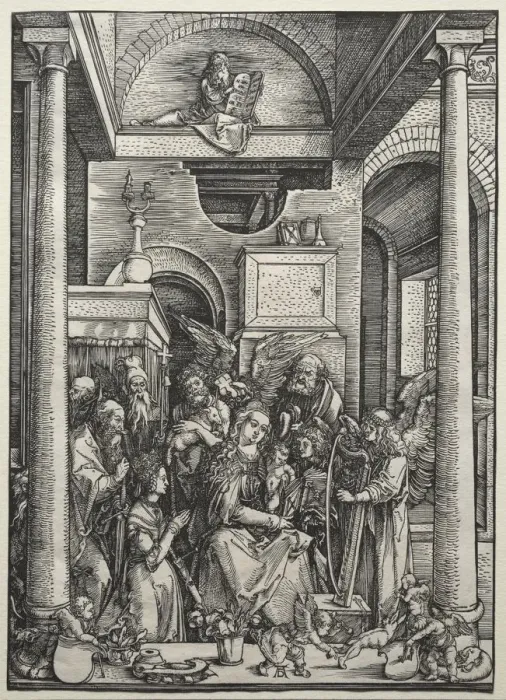 Framed Print : The Virgin and Child Surrounded by Saints and Angels, c. 1500-1502. Creator: Albrecht Dürer Framed Print : The Virgin and Child Surrounded by Saints and Angels, c. 1500-1502. Creator: Albrecht Dürer