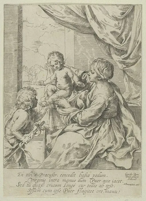 Framed Print : The Virgin and Child at a table with the young John the Baptist, after Reni, ca. 1600-1640. Creator: Anon