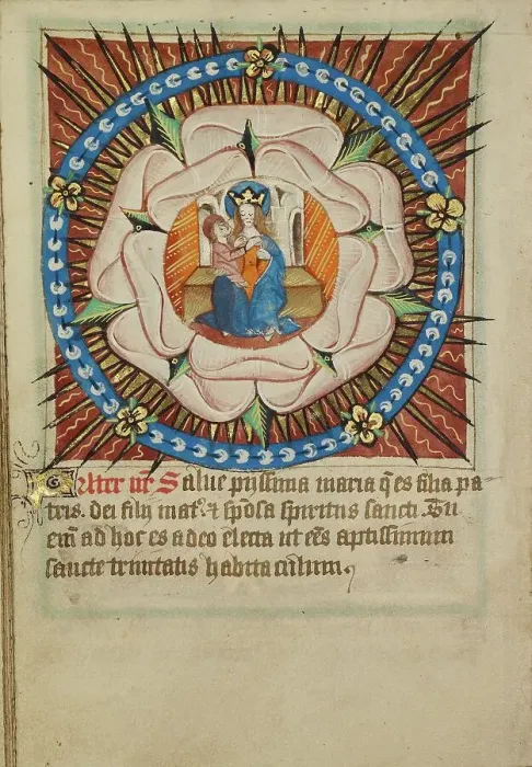 Framed Print : The Virgin and Child in a White Rose; Illustrated Vita Christi... about 1480-1490. Creator: Unknown Framed Print : The Virgin and Child in a White Rose; Illustrated Vita Christi... about 1480-1490. Creator: Unknown