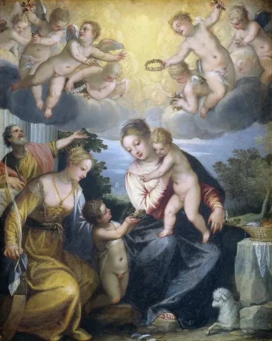 Framed Print : Virgin and Child with young John the Baptist and Saint Catherine, 1604. Creator: Johannes Rottenhammer the elder Framed Print : Virgin and Child with young John the Baptist and Saint Catherine, 1604. Creator: Johannes Rottenhammer the elder