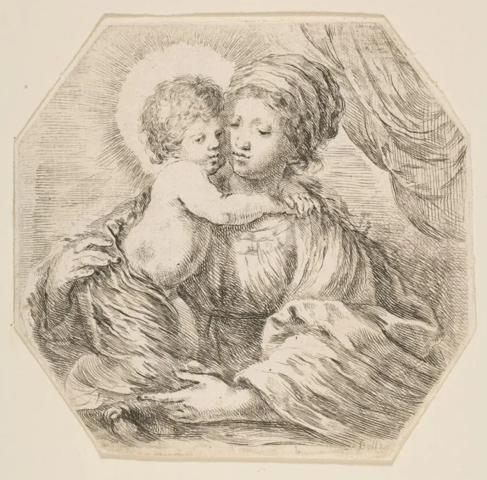 Framed Print : Virgin and Christ Child, an octagonal composition, ca. 1649. Creator: Stefano della Bella