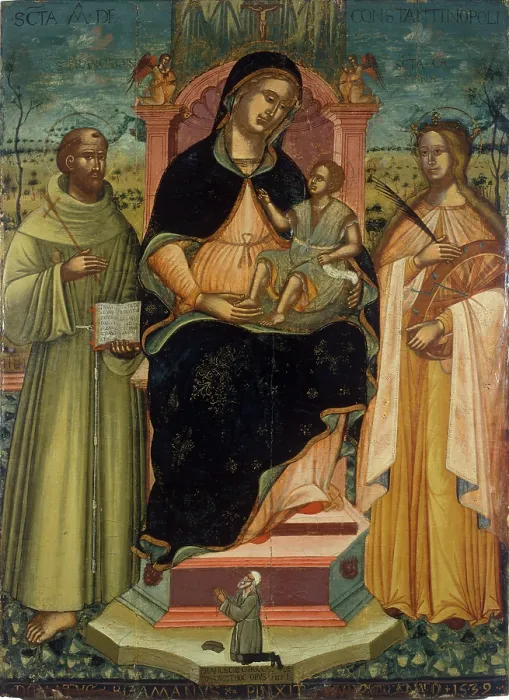 Framed Print : Virgin of Costantinople (Virgin and Child on the throne with Saints Francis of Assisi... 1539-1540. Creator: Pitzamanos (Bizamano), Donatus (Donato) (1470 / 85-1550) Framed Print : Virgin of Costantinople (Virgin and Child on the throne with Saints Francis of Assisi... 1539-1540. Creator: Pitzamanos (Bizamano), Donatus (Donato) (1470 / 85-1550)