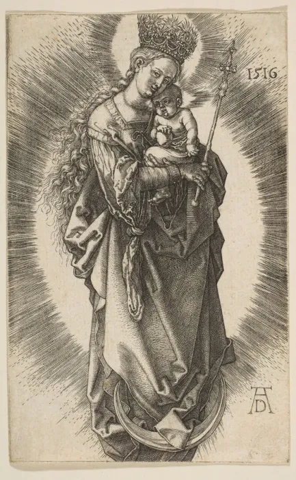 Framed Print : Virgin on the Crescent with Scepter and Starry Crown, 1516. Creator: Albrecht Durer Framed Print : Virgin on the Crescent with Scepter and Starry Crown, 1516. Creator: Albrecht Durer