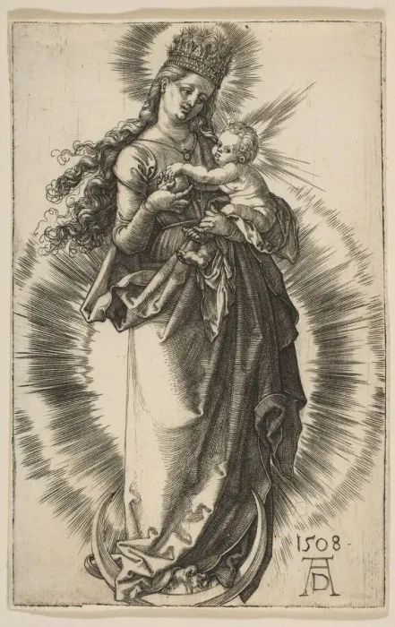 Framed Print : Virgin on a Crescent with a Starry Crown, 1508. Creator: Albrecht Durer Framed Print : Virgin on a Crescent with a Starry Crown, 1508. Creator: Albrecht Durer