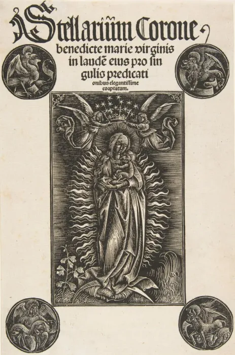 Framed Print : Virgin on a Crescent, Title-page from Pelbartus de Temesvar: Stellarium corone (Schr Framed Print : Virgin on a Crescent, Title-page from Pelbartus de Temesvar: Stellarium corone (Schr