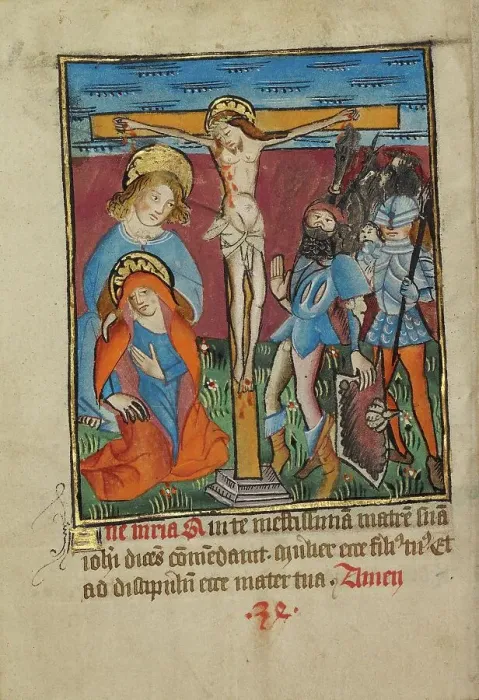 Framed Print : The Virgin Before the Cross; Illustrated Vita Christi, with devotional supplements, about 1480-1490. Creator: Unknown Framed Print : The Virgin Before the Cross; Illustrated Vita Christi, with devotional supplements, about 1480-1490. Creator: Unknown
