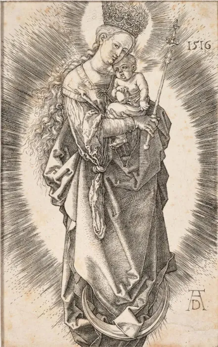 Framed Print : The Virgin with a crown of stars and a sceptre, 1516. Creator: Dürer Framed Print : The Virgin with a crown of stars and a sceptre, 1516. Creator: Dürer