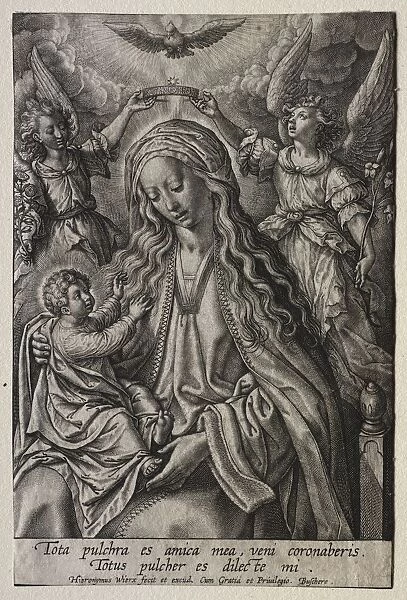 Virgin Crowned by Two Angels. Creator: Hieronymus Wierix (Flemish, 1553-1619)