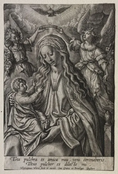 Framed Print : Virgin Crowned by Two Angels. Creator: Hieronymus Wierix (Flemish, 1553-1619) Framed Print : Virgin Crowned by Two Angels. Creator: Hieronymus Wierix (Flemish, 1553-1619)